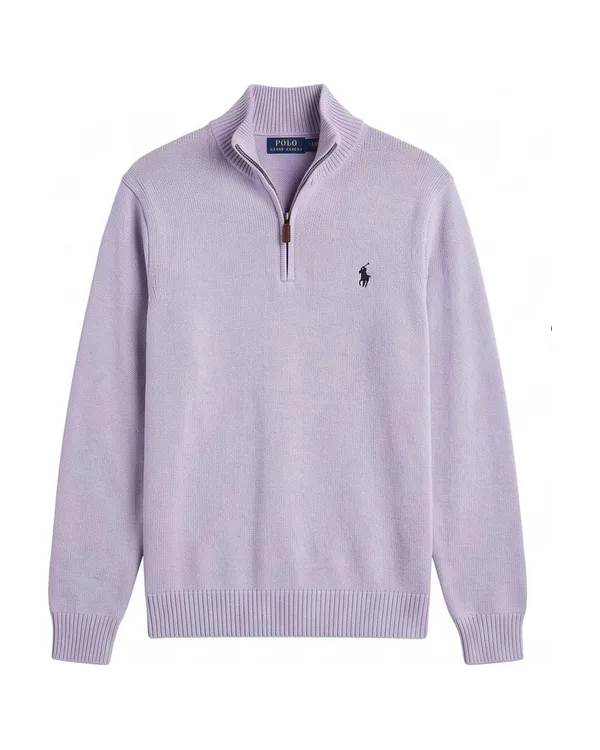 A lavender quarter-zip sweater